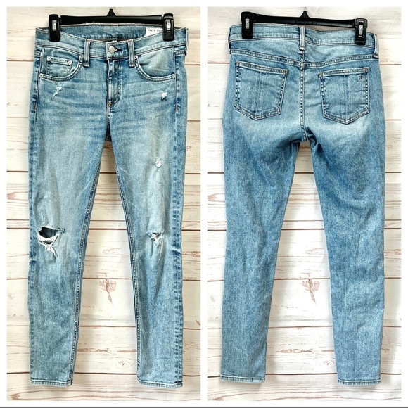 Rag & Bone Double Wash Light Distressed Skinny Ankle Jeans - Picture 2 of 10
